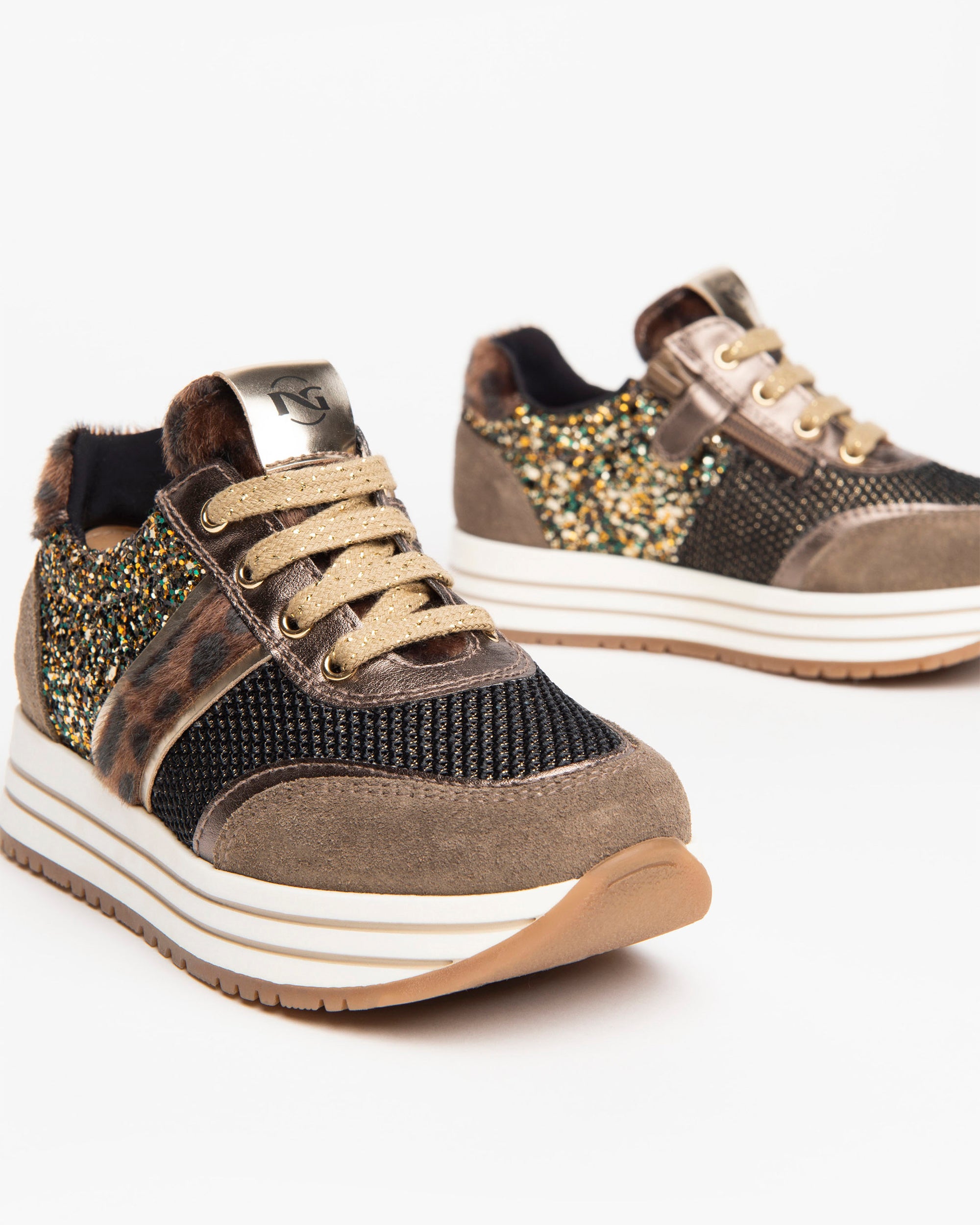NeroGiardini Sneakers fille cuir velours paillettes