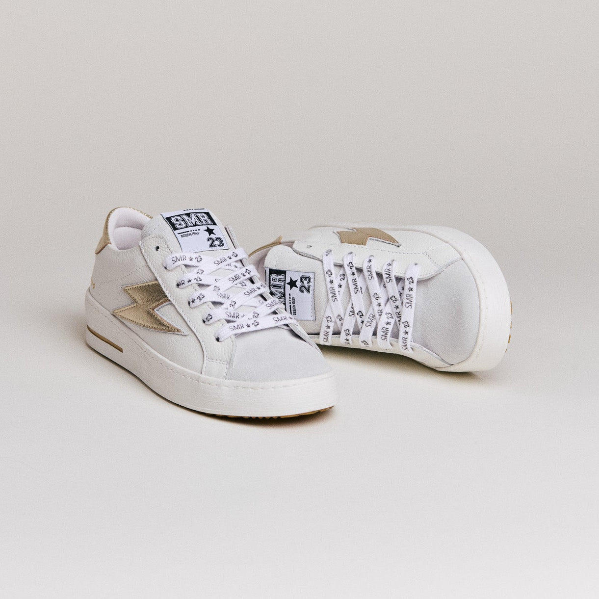 SMR Semerdjian Maya D601 basket cuir blanc or
