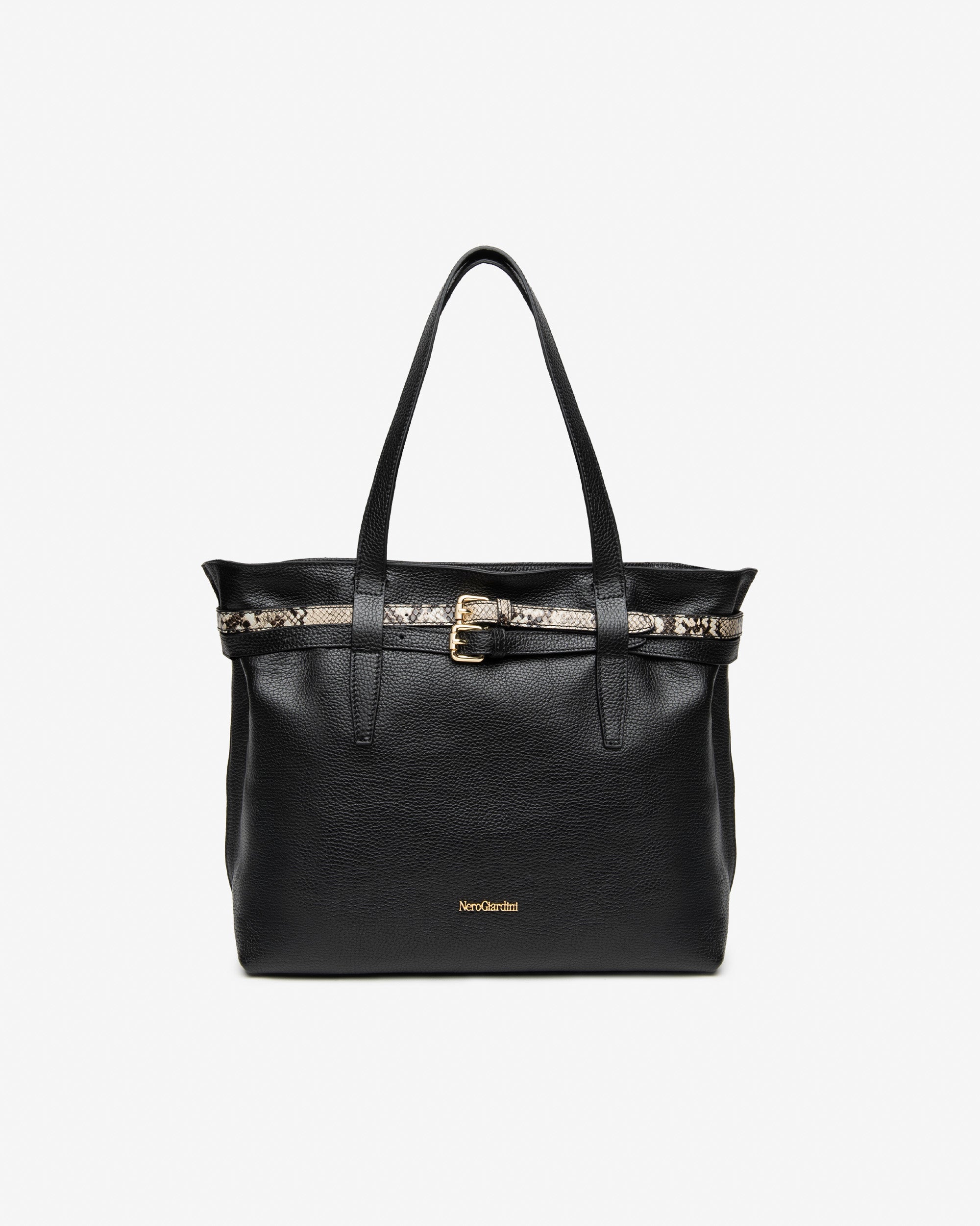 NeroGiardini Sac Épaule Femme Cuir Python Boucle Dorée