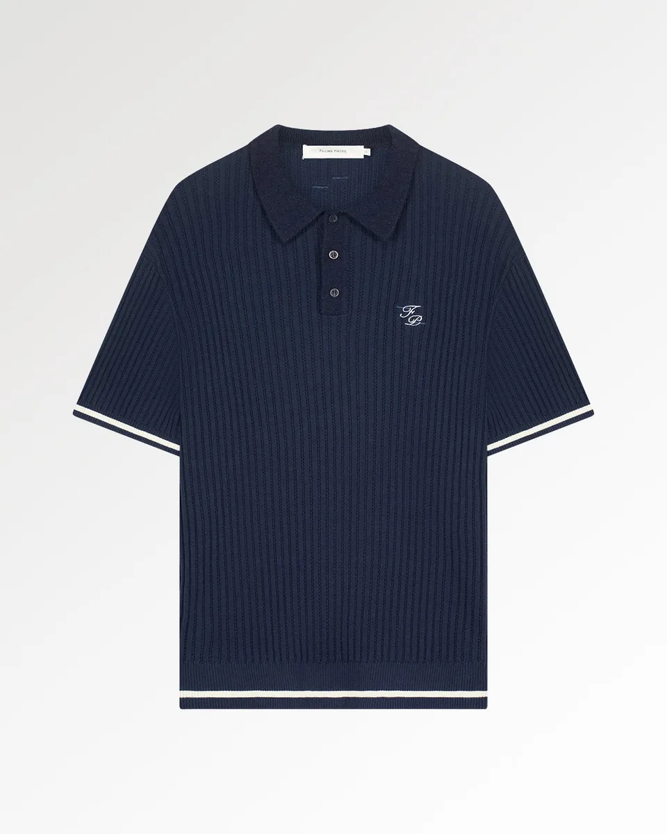 Filling Pieces Knit Polo Boucle polo Maritime Blue coton