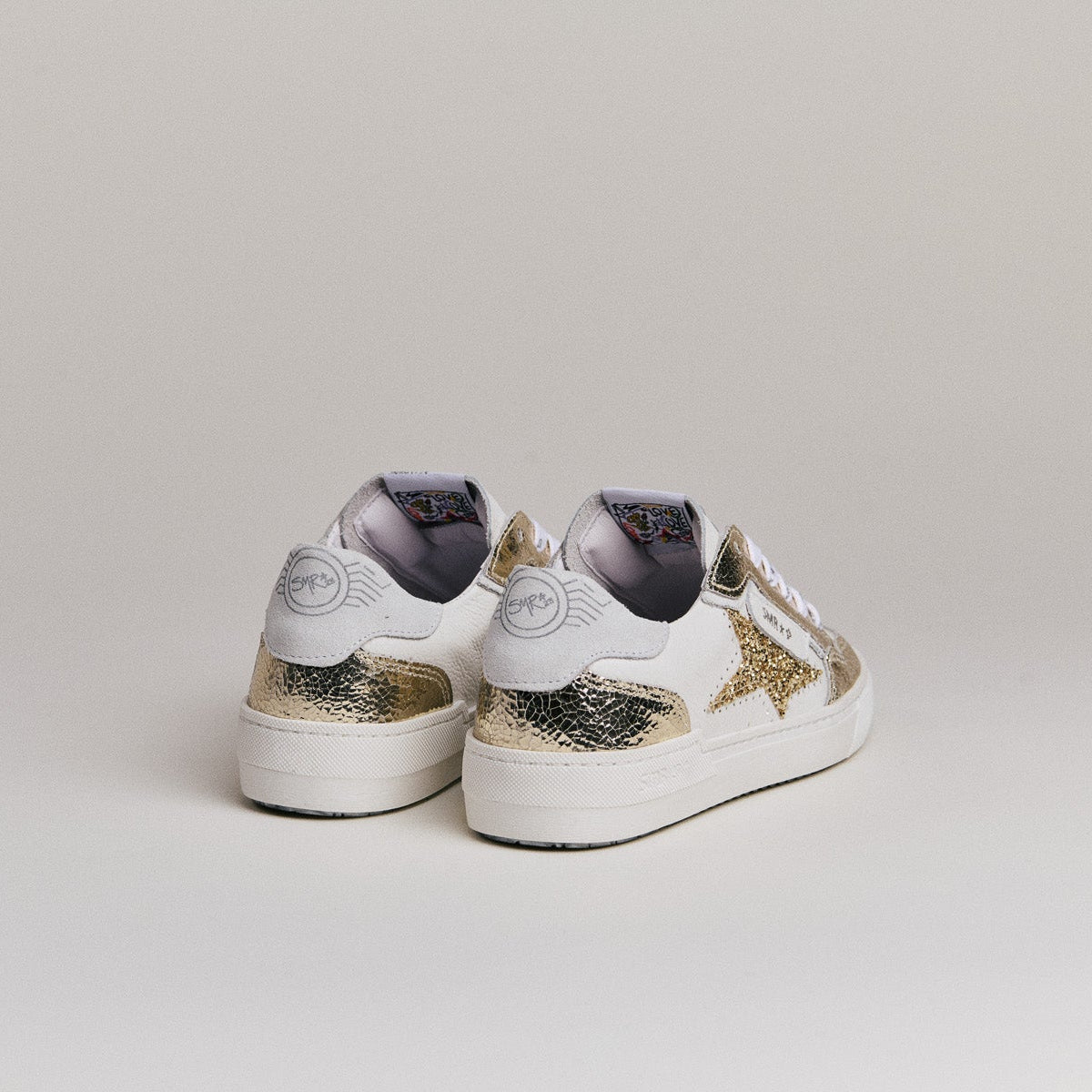 SMR Ale D610 basket cuir blanc glitter doré