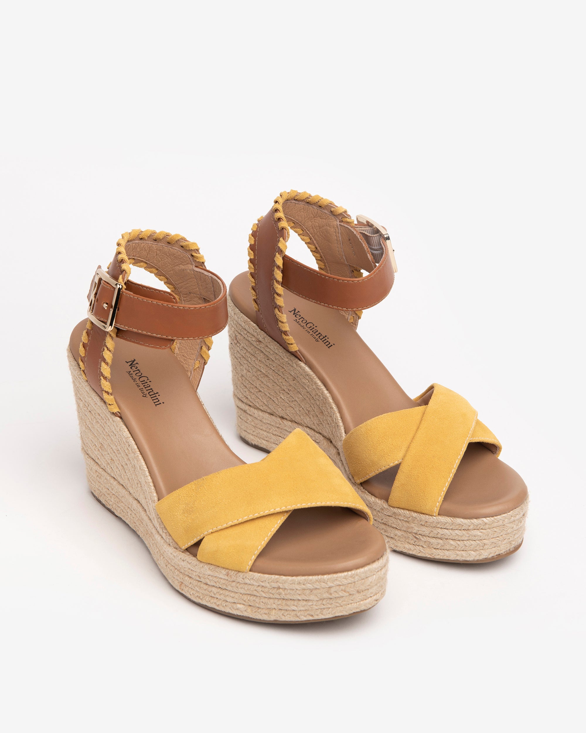 NeroGiardini Sandales compensées cuir boucle 10 cm corde