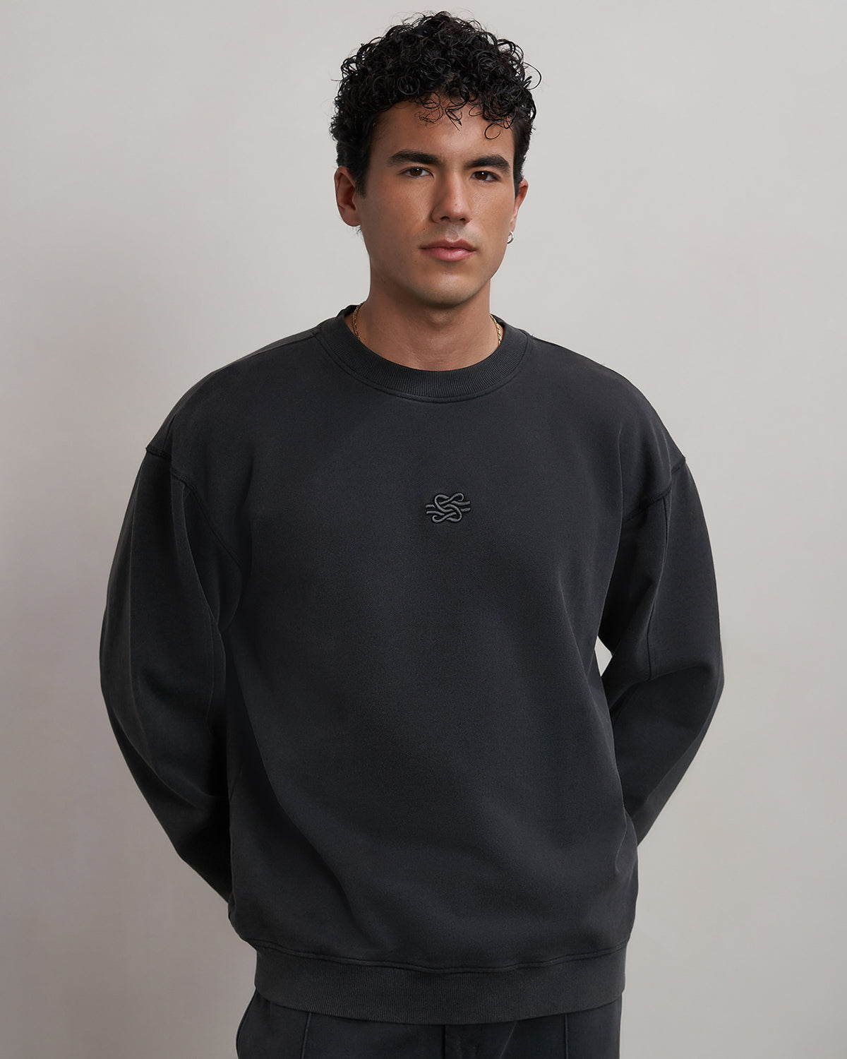 Filling Pieces Boxy Embroidered sweat Vintage Black coton