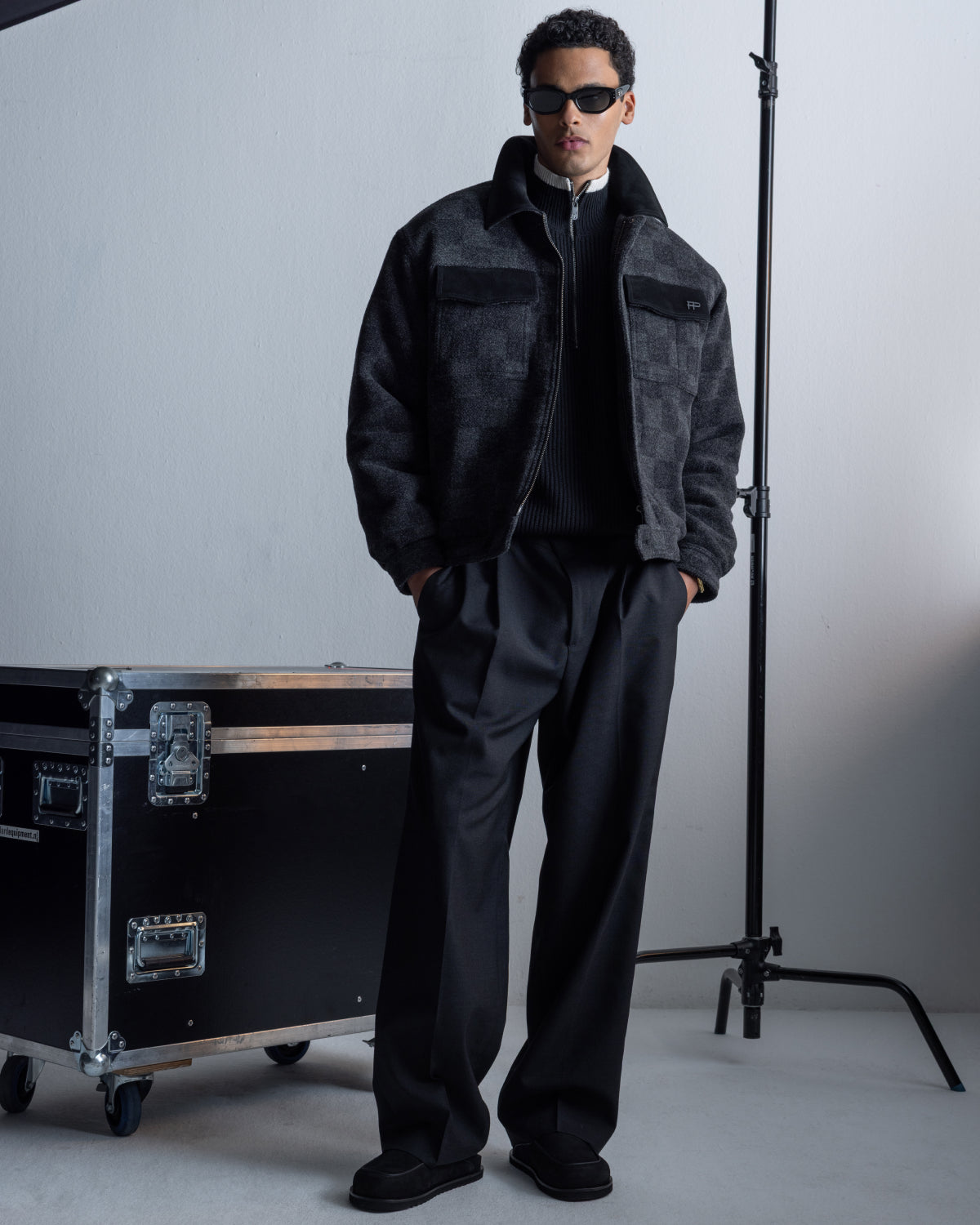 Filling Pieces Box Jacket Wool Check veste laine noire à carreaux