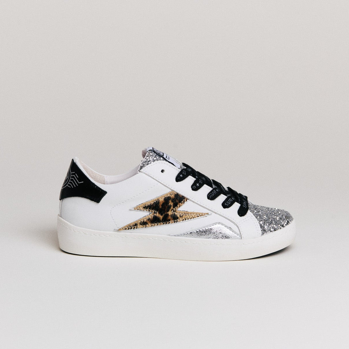 SMR Larry D587 basket cuir blanc léopard argent