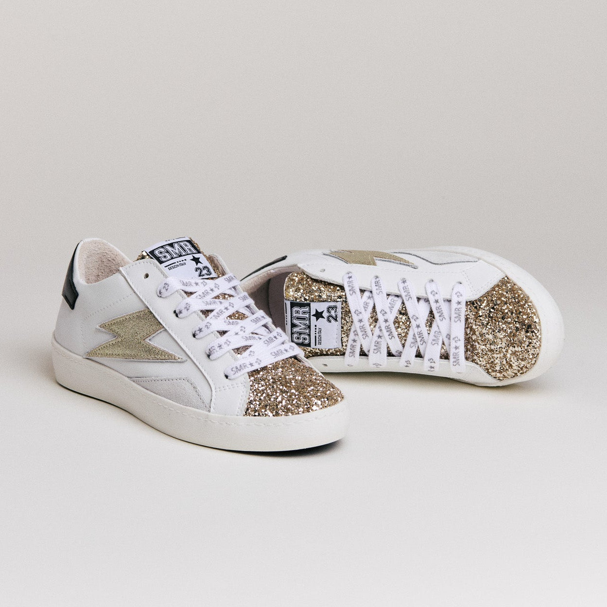 SMR Larry D589 Baskets Blanc Or Semelle Épaisse