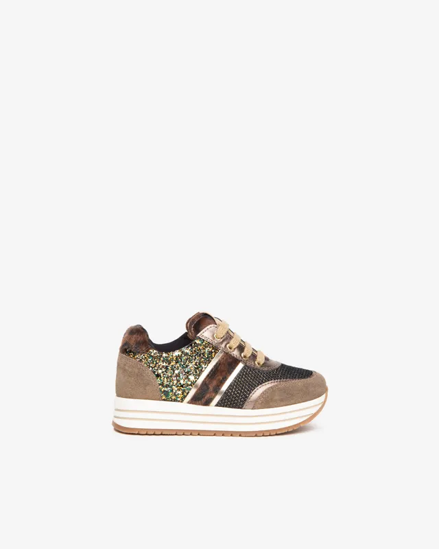 NeroGiardini Sneakers fille cuir velours paillettes
