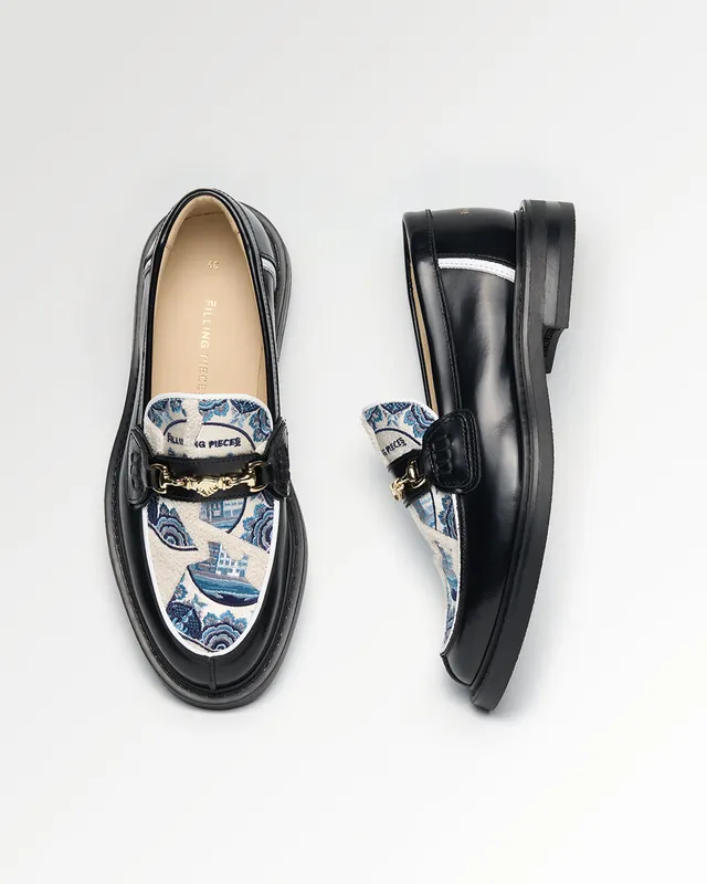 Filling Pieces Broken Plate mocassins noirs delft bleu