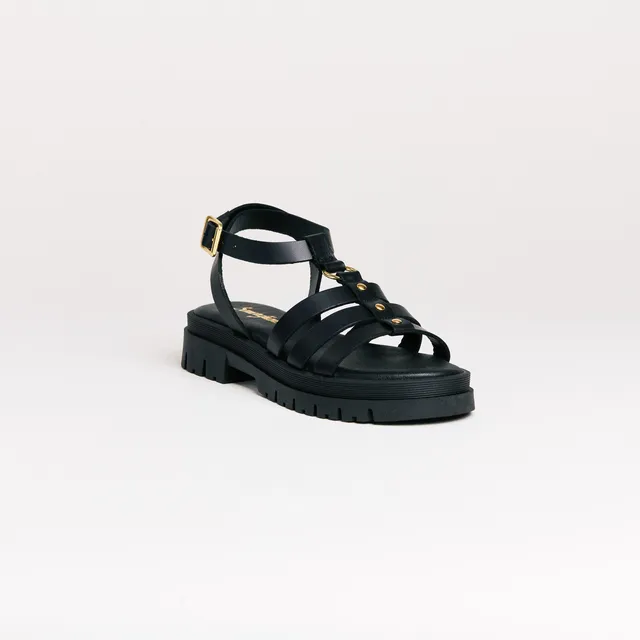 SMR Clara Vitello Nero sandale cuir noir clous dorés