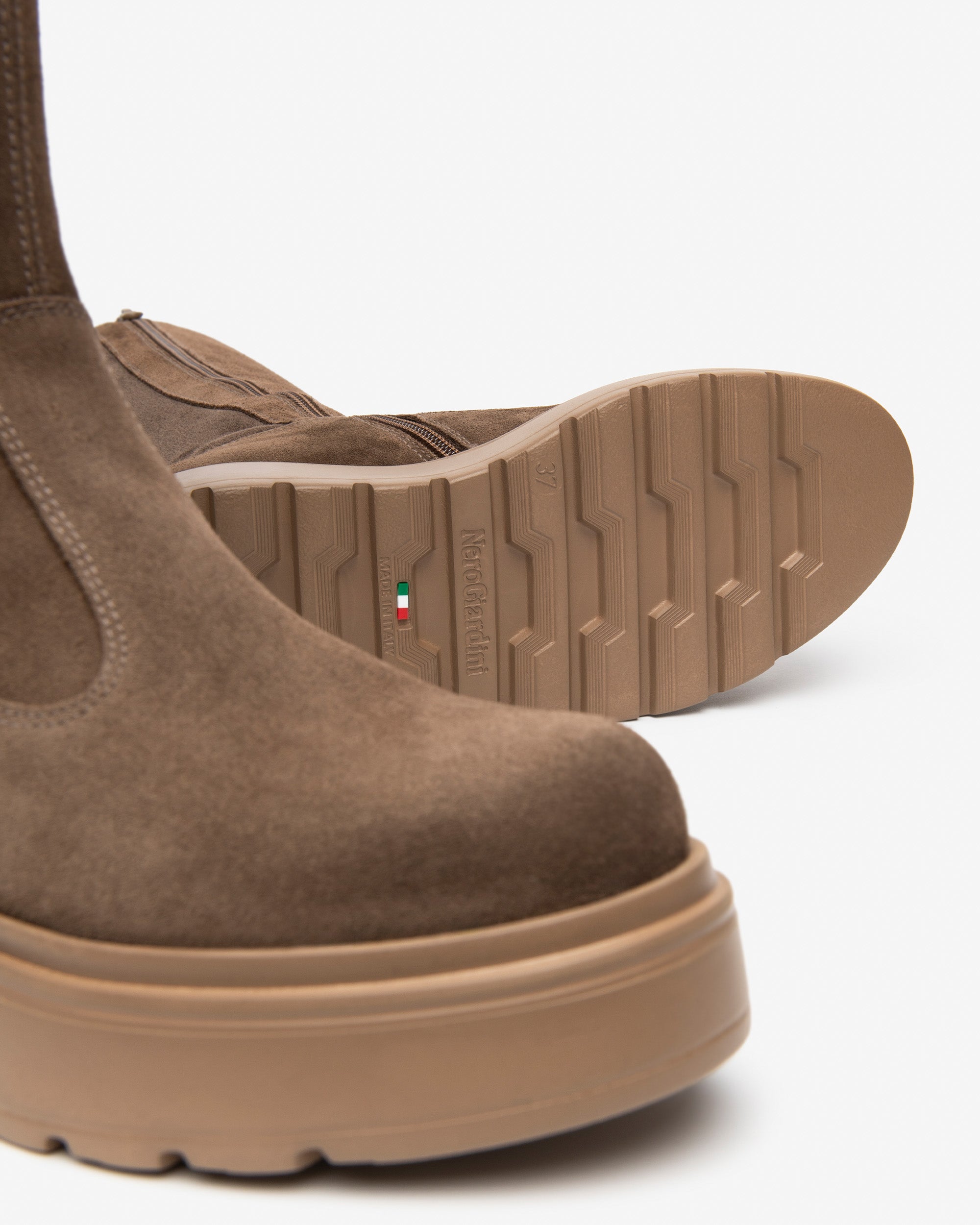 NeroGiardini Bottes Femme Cuir Velours Plateforme 55mm