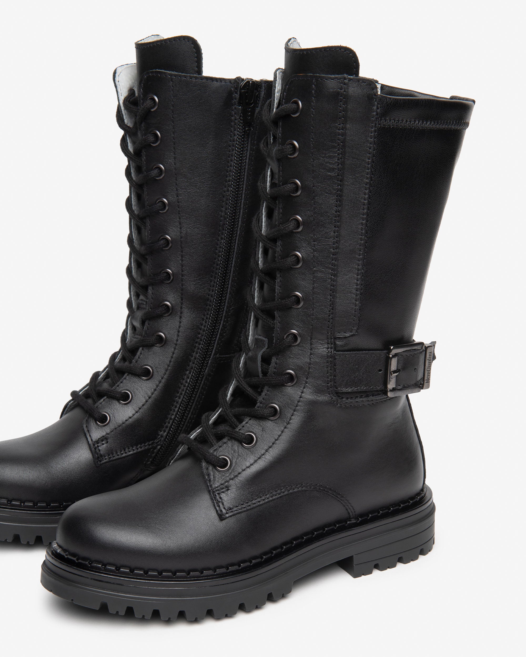 Nerogiardini Bottes Fille Cuir Combat Boots Tige Extensible