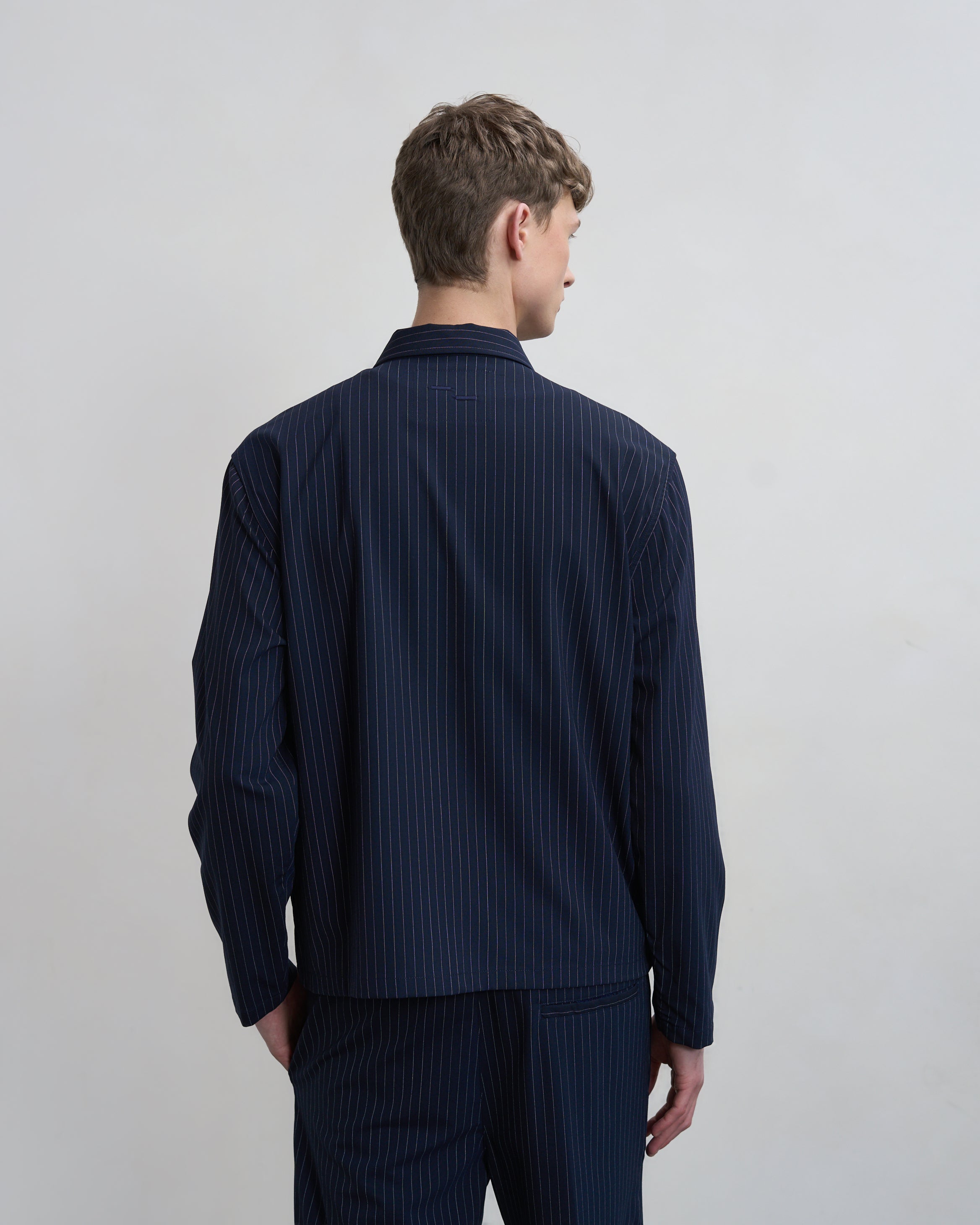 Filling Pieces Coach Jacket Pinstripe Veste Bleu Marine Laine