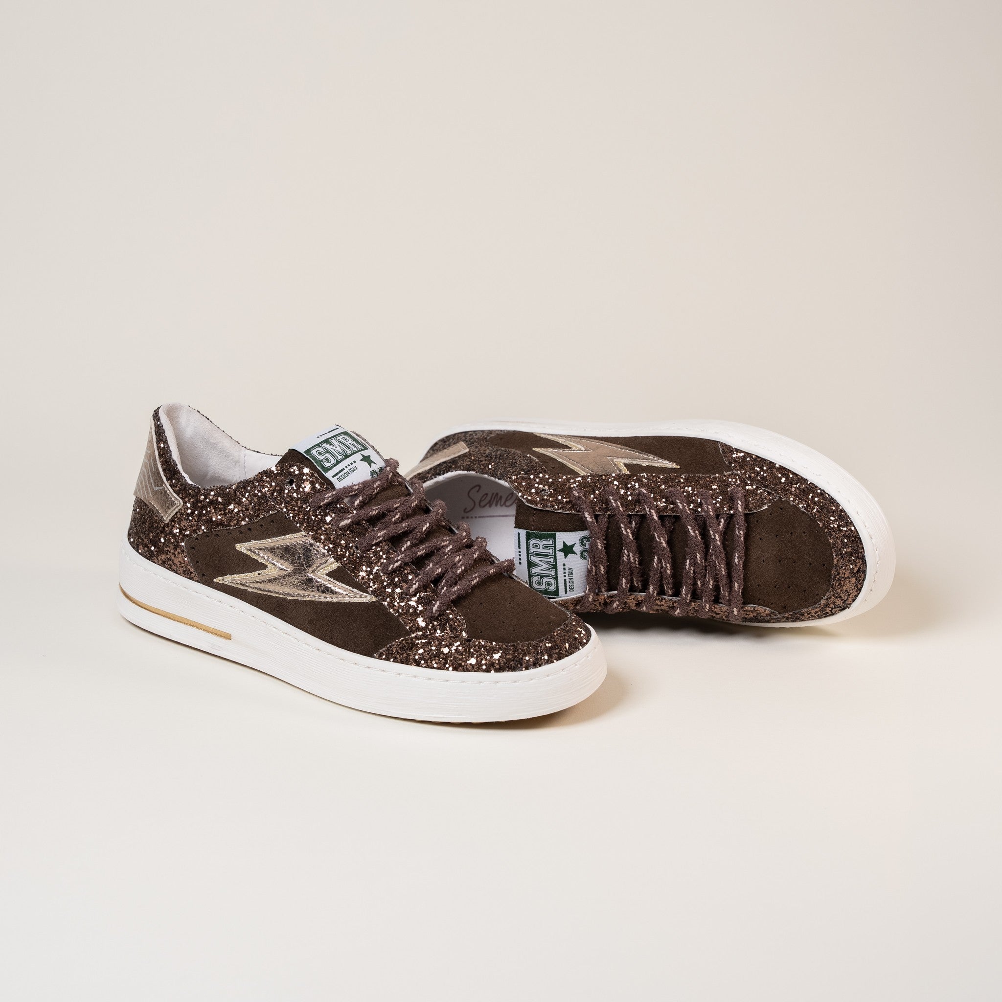 SMR Noubar E475 baskets marron or glitter cuir