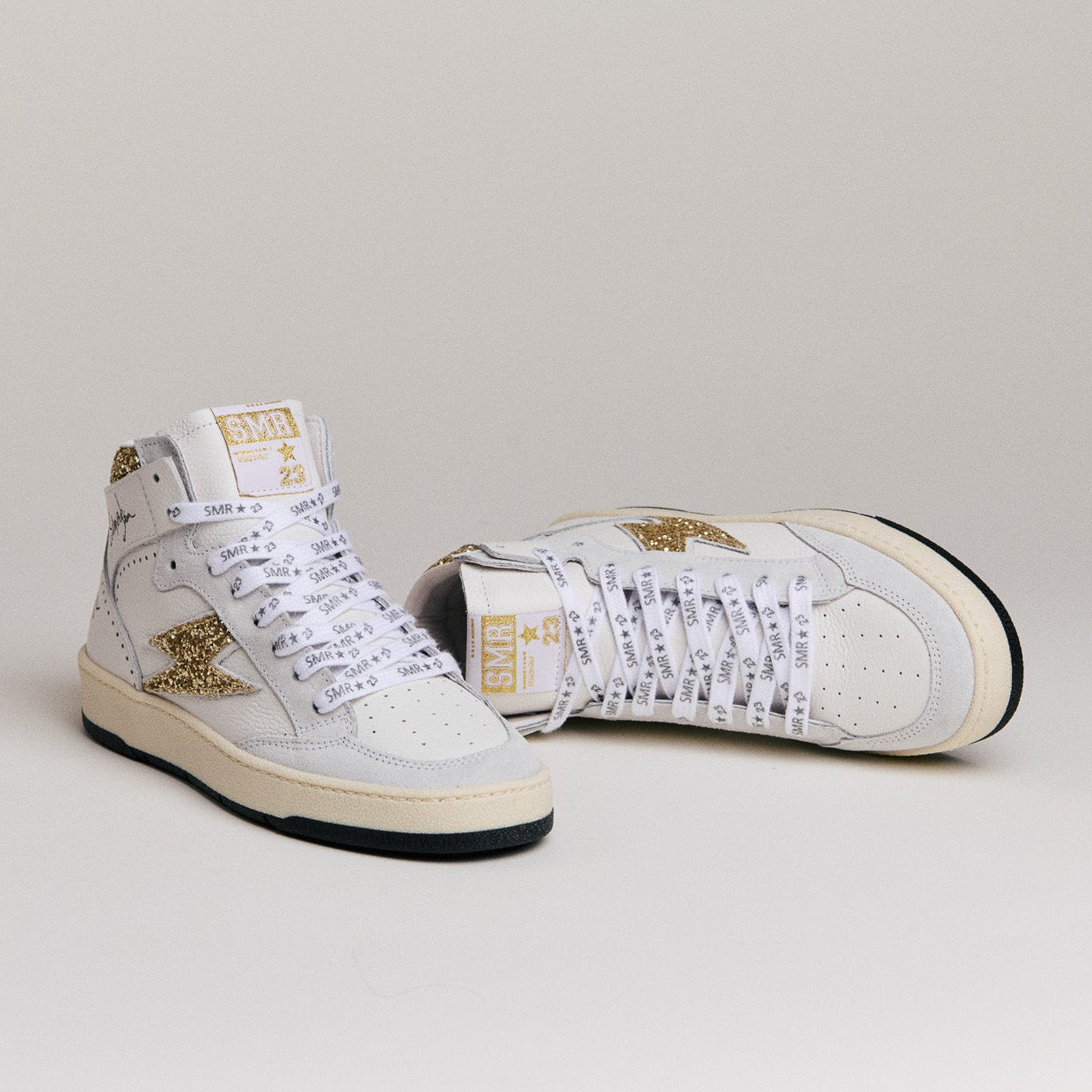SMR Baskets Braga D593 cuir blanc or