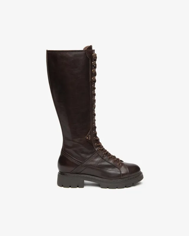 Nerogiardini Bottes Femme Cuir Combat Lacets Talon Plat