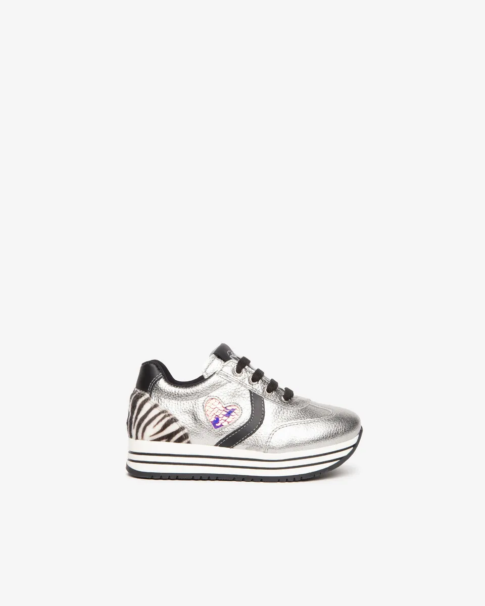 NeroGiardini Sneakers Kids Fille Cuir Lamé Cœur Sequins