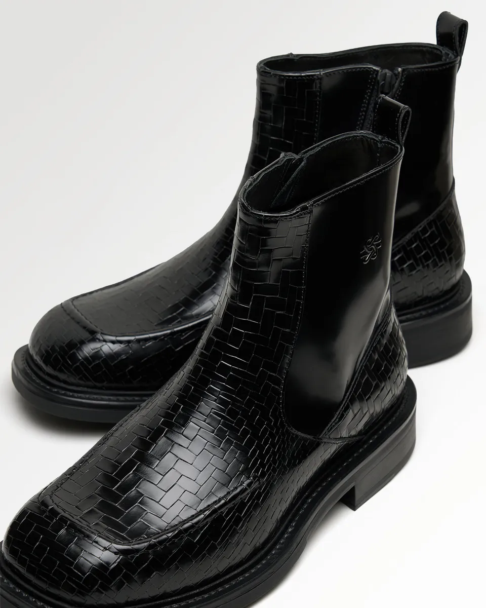 Filling Pieces Shaft Boot Woven Twist bottines noires cuir tressé