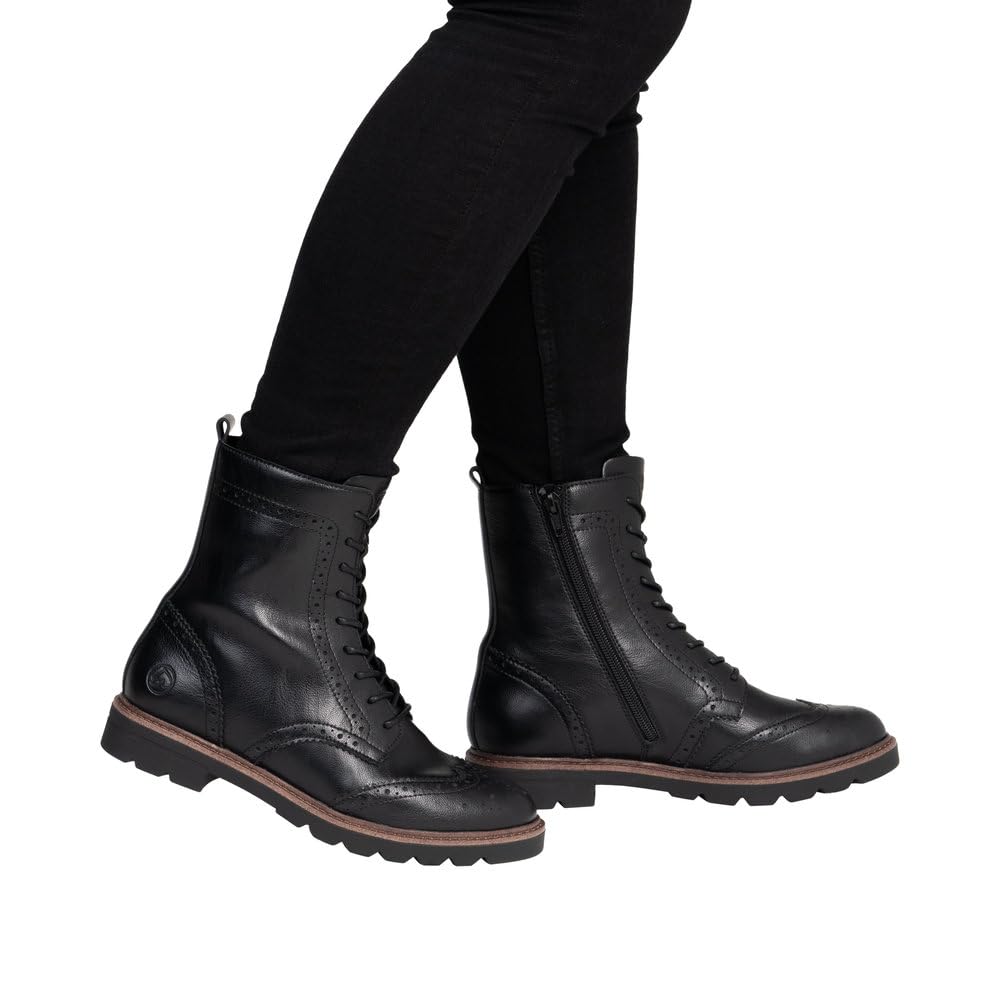Remonte D2Q73 bottes à lacets femme noir cuir zip