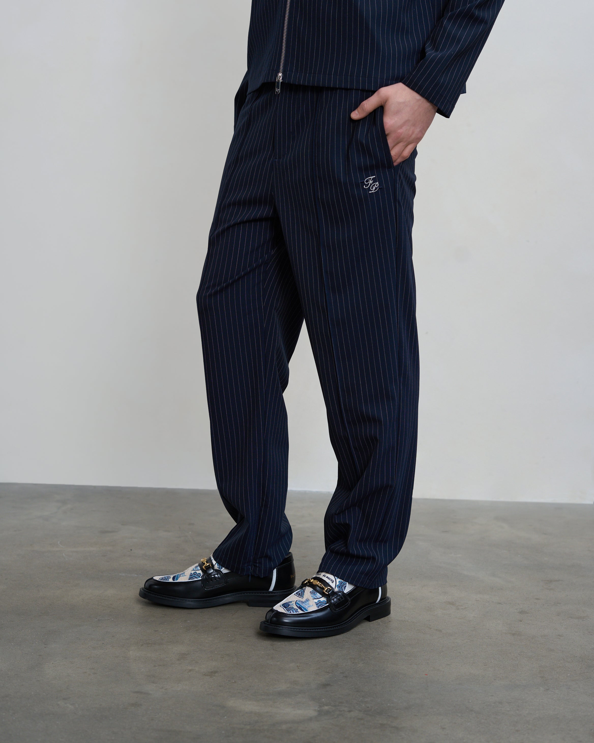 Filling Pieces Coach Pants Pinstripe Pantalon Bleu Marine Laine
