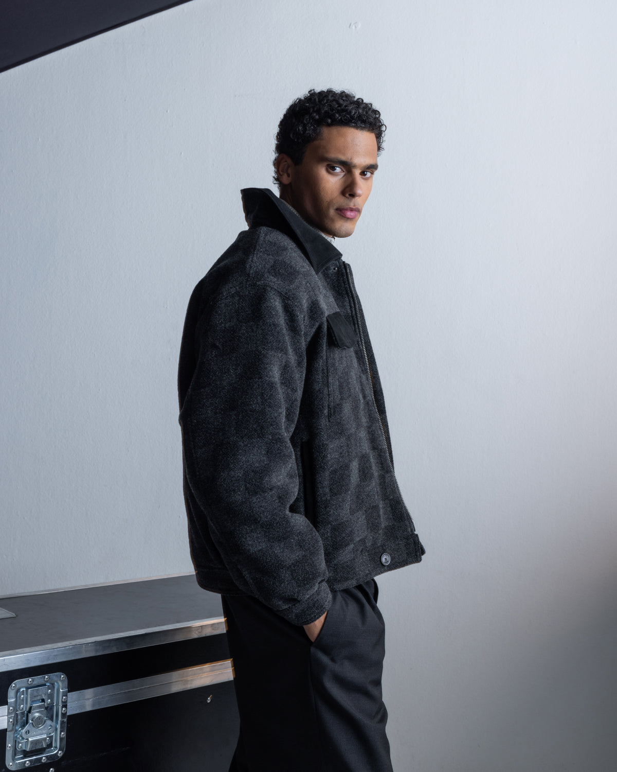 Filling Pieces Box Jacket Wool Check veste laine noire à carreaux