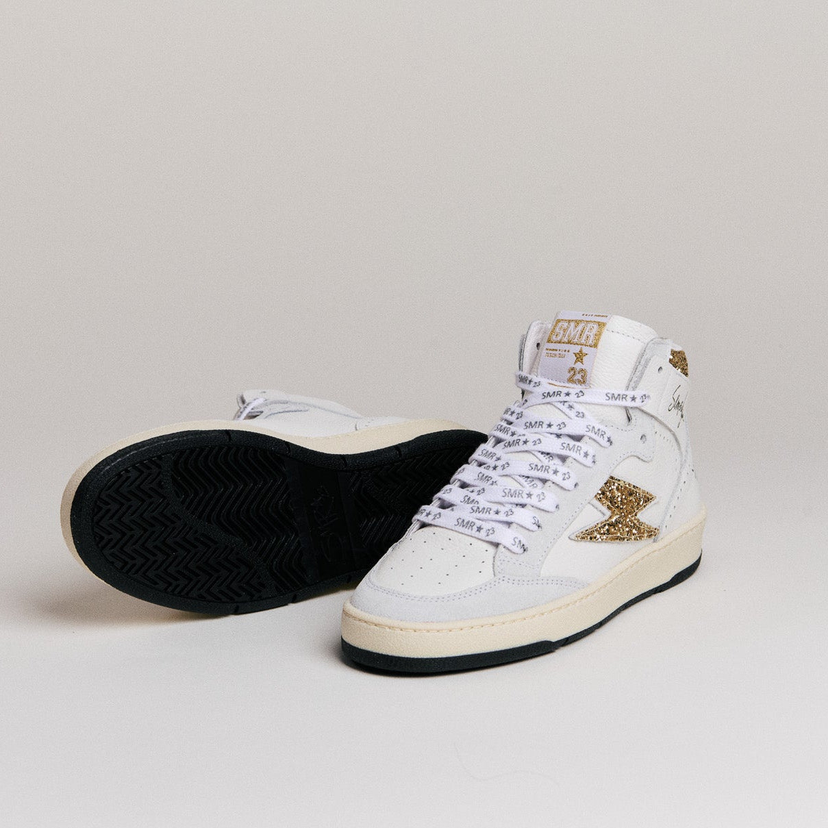 SMR Baskets Braga D593 cuir blanc or