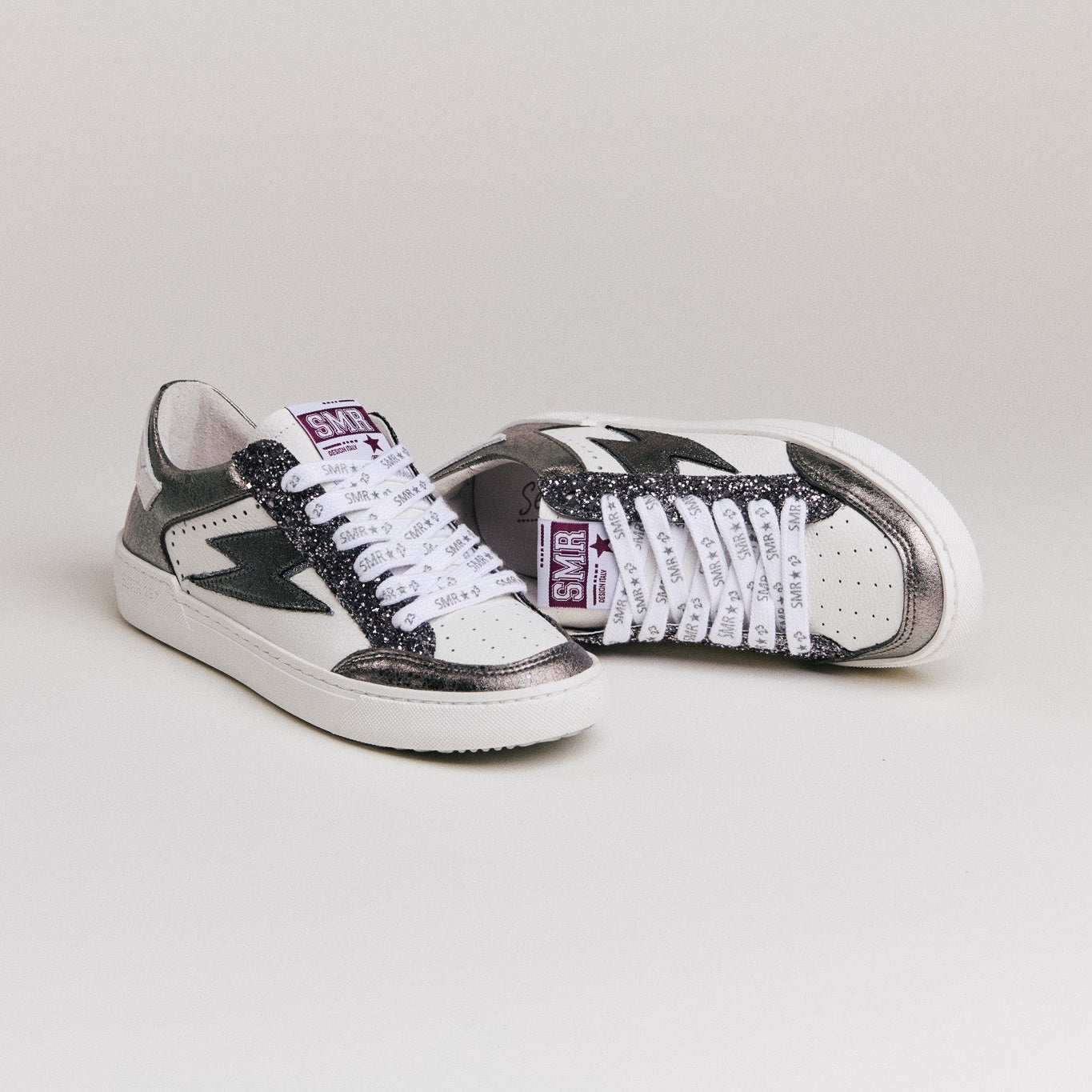 Semerdjian Noubar D608 baskets blanc anthracite paillettes