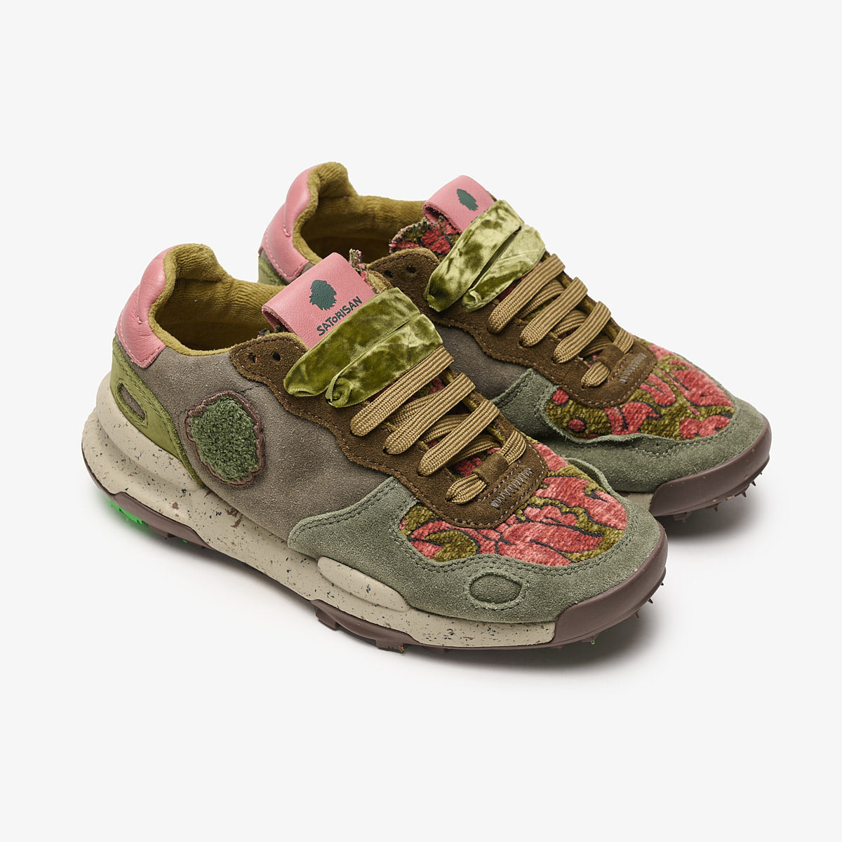 Satorisan Chacrona Suede baskets Kilim Green cuir