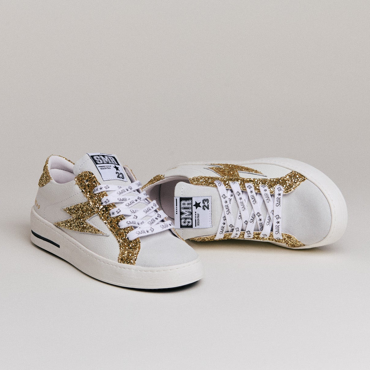 SMR Maya D600 baskets cuir blanc or semelle épaisse