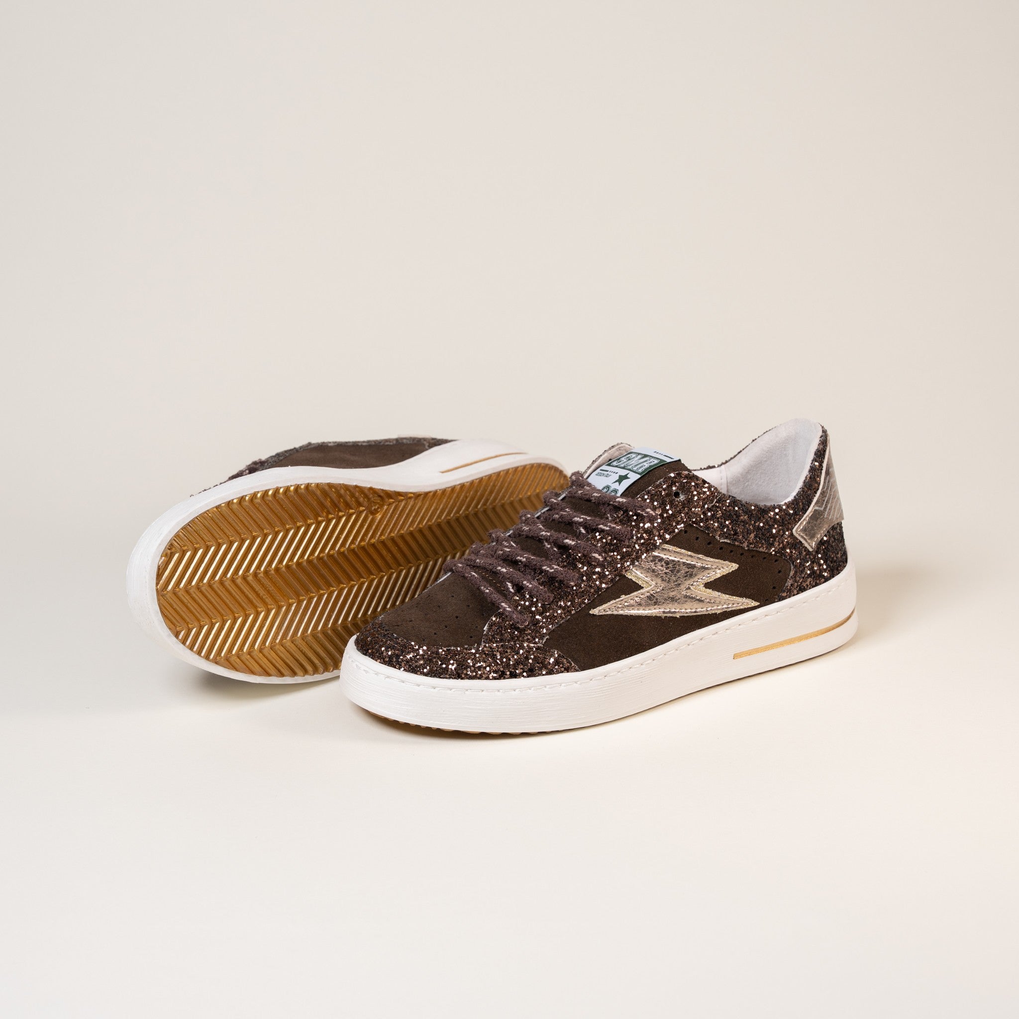 SMR Noubar E475 baskets marron or glitter cuir