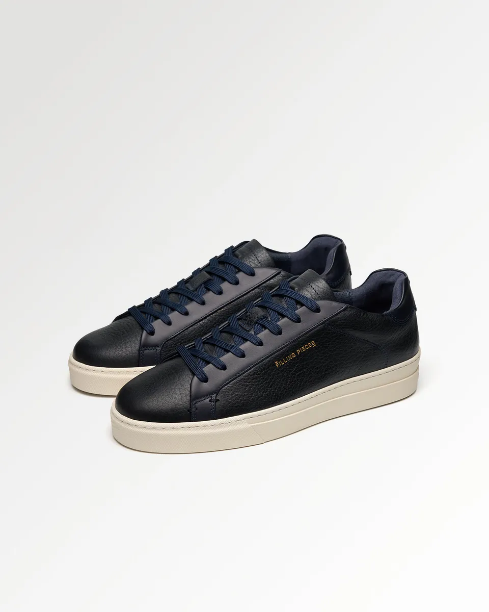 Filling Pieces Tiebreak Waxed Grain Navy sneakers bleu marine cuir