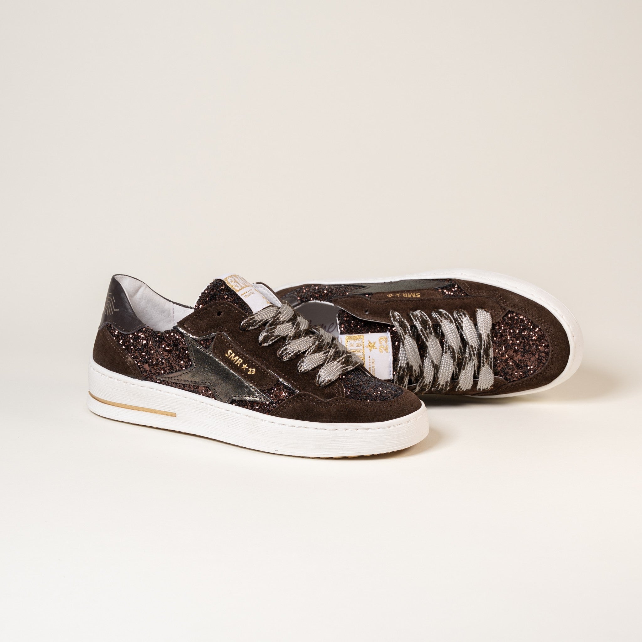 SMR Ale E481 baskets cuir marron glitter