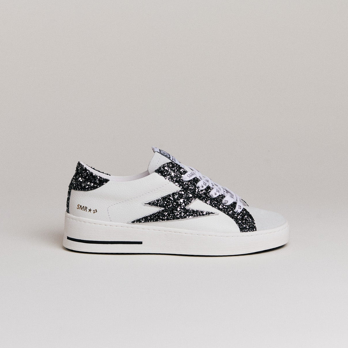 SMR Maya 10279 baskets cuir blanc glitter anthracite