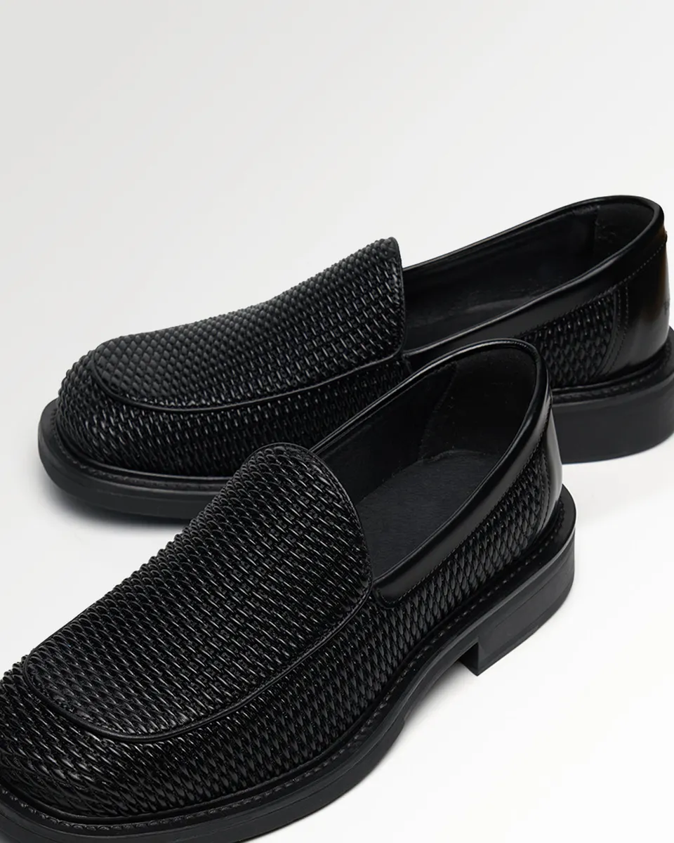 Filling Pieces Reed Square mocassin noir cuir vegan