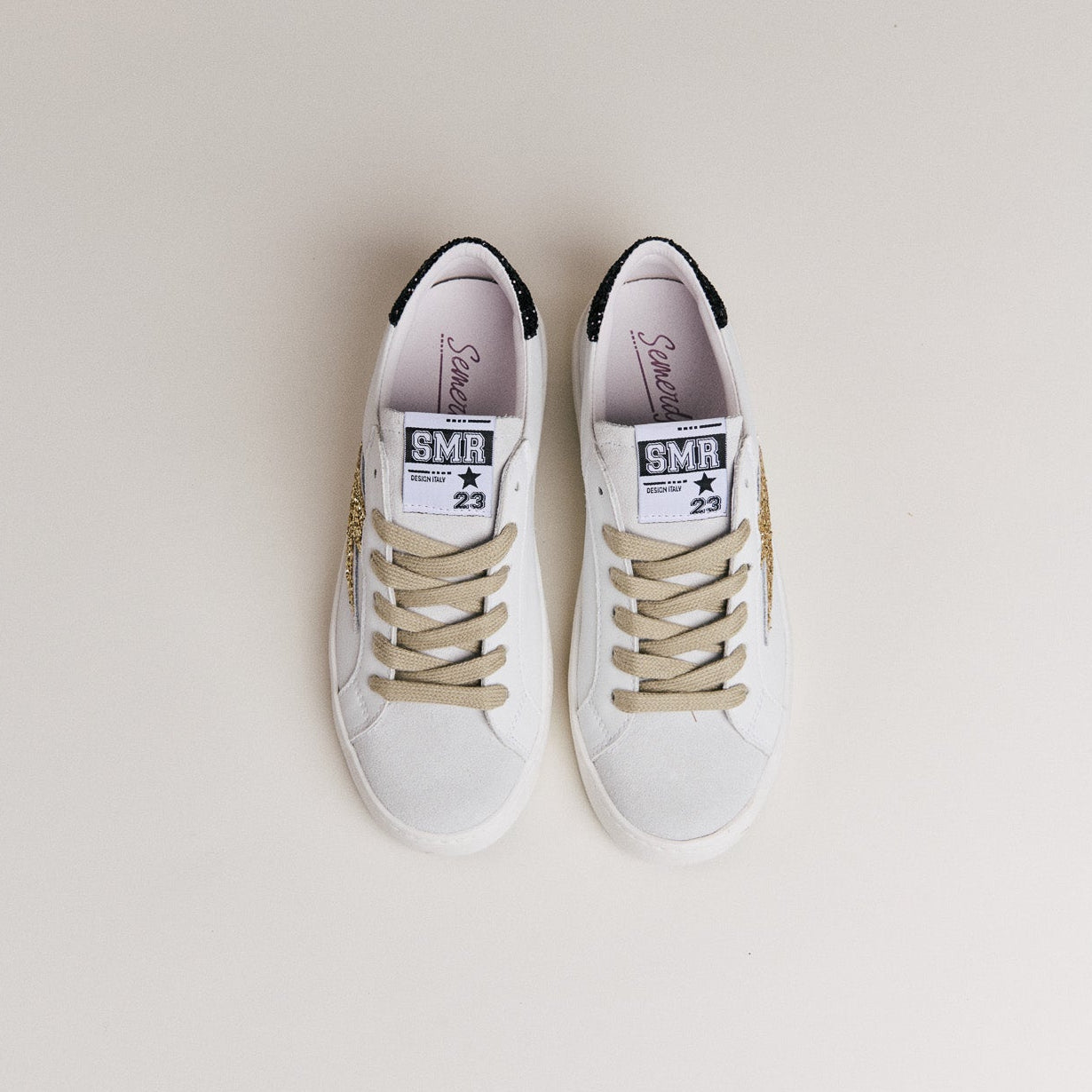 SMR Semerdjian Maya 8672 baskets cuir blanc or noir