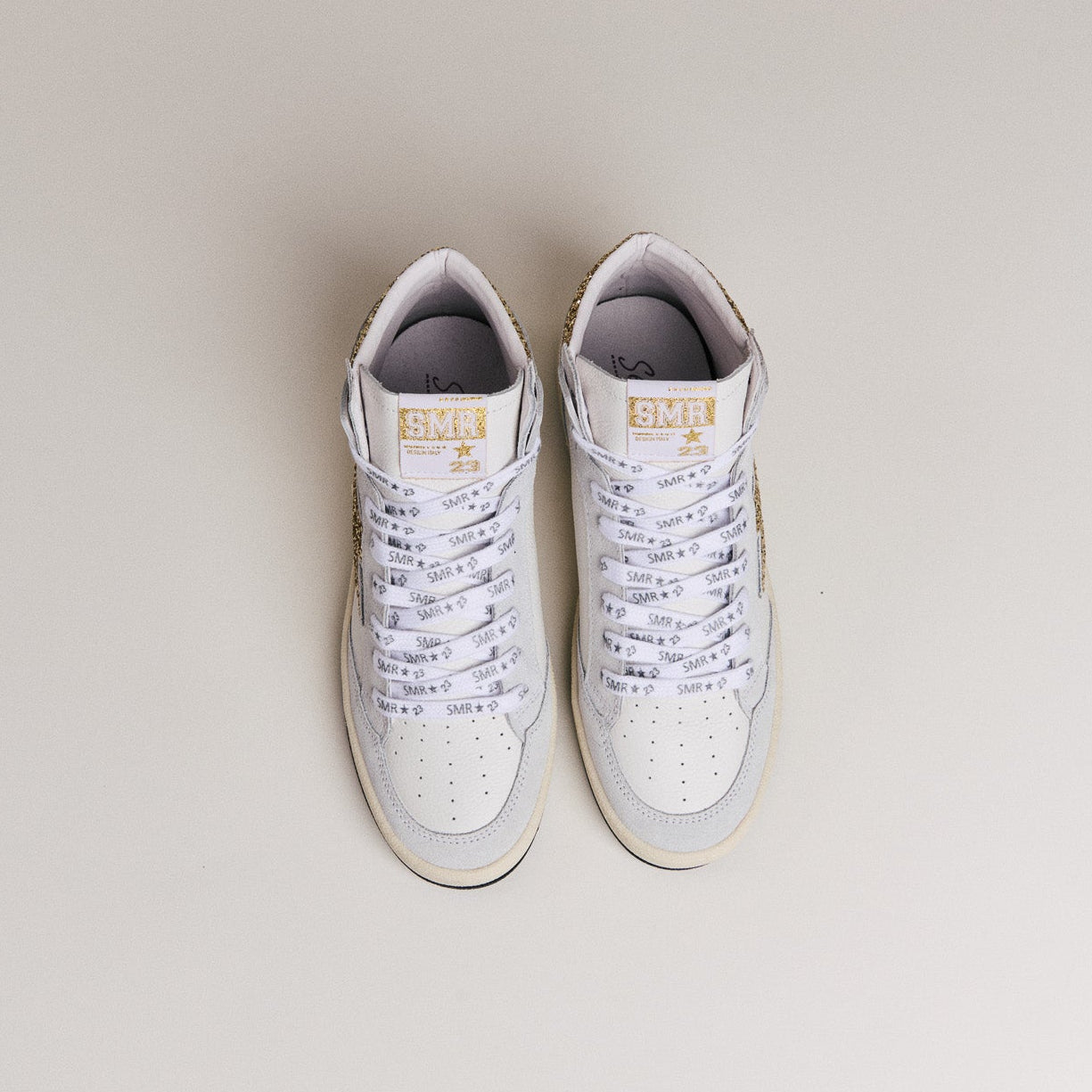 SMR Baskets Braga D593 cuir blanc or
