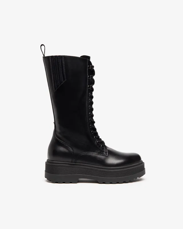 NeroGiardini Bottes Femme Cuir Combat Boots Hiver