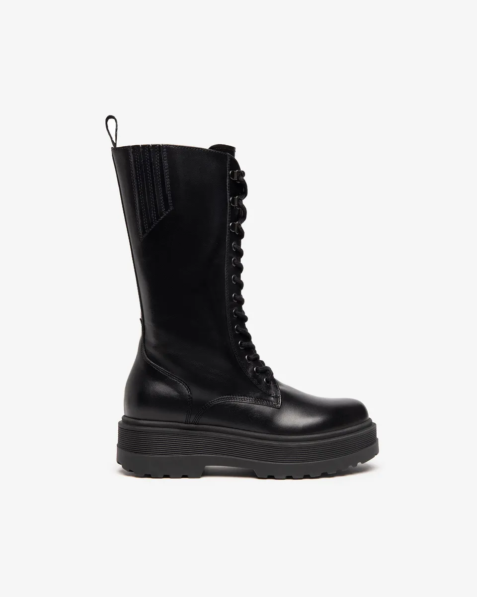 NeroGiardini Bottes Femme Cuir Combat Boots Hiver