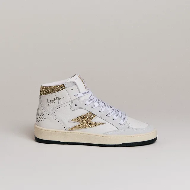 SMR Baskets Braga D593 cuir blanc or