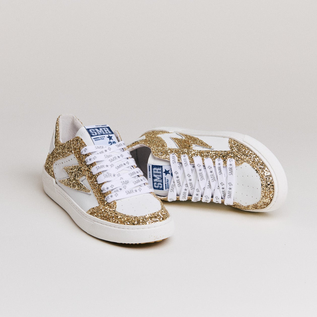 SMR Noubar D440 baskets cuir blanc et or