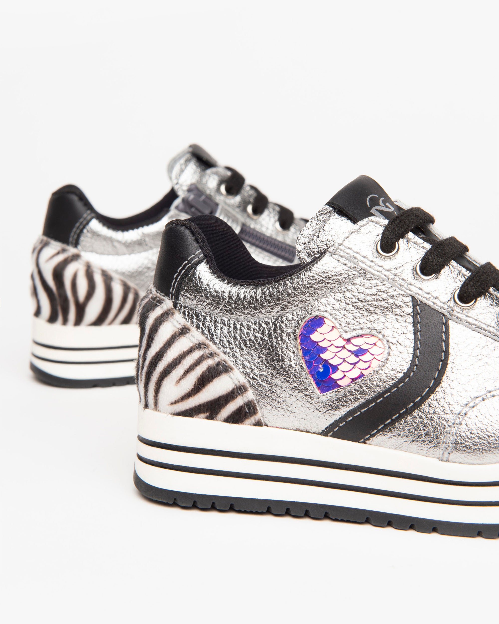 NeroGiardini Sneakers Kids Fille Cuir Lamé Cœur Sequins