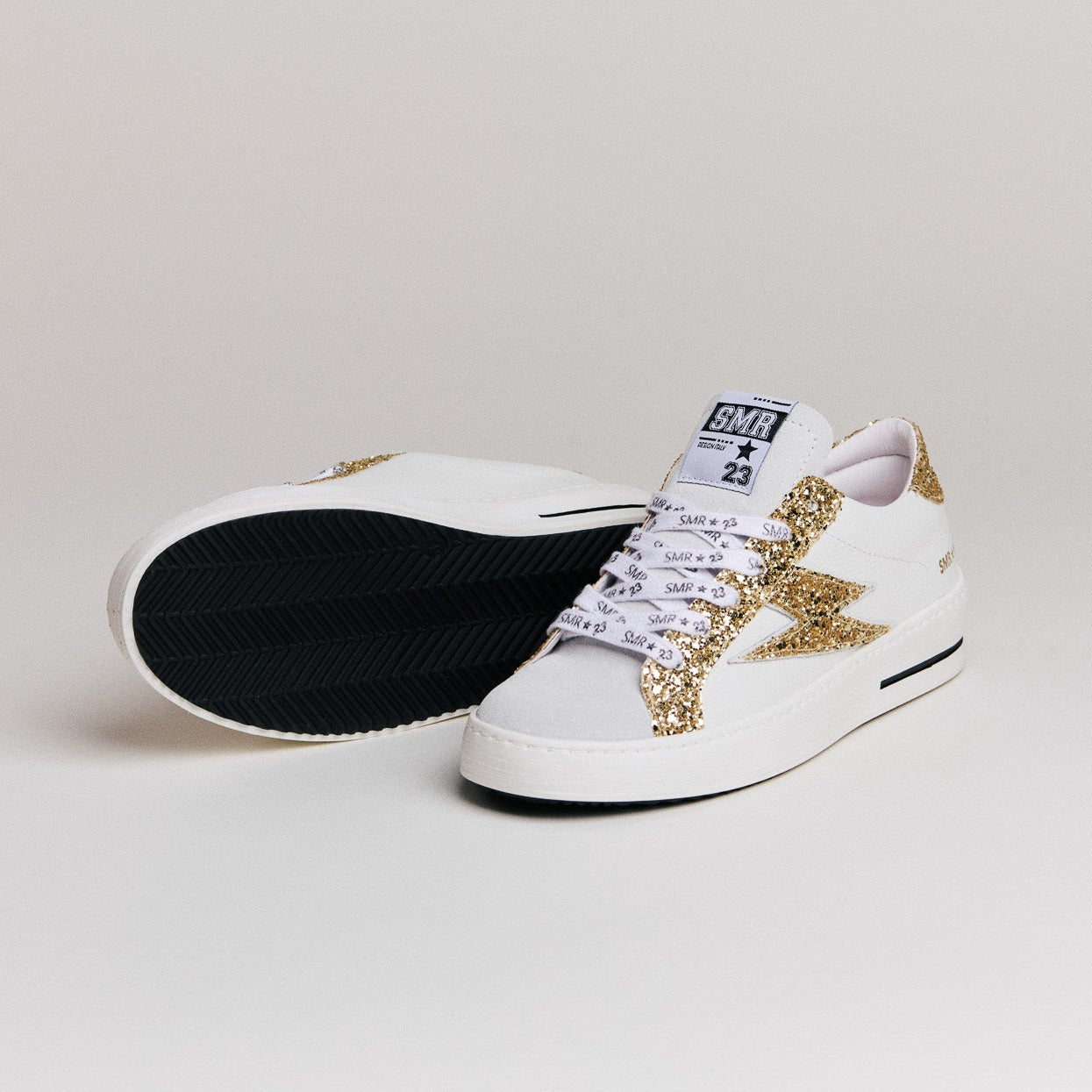 SMR Maya D600 baskets cuir blanc or semelle épaisse