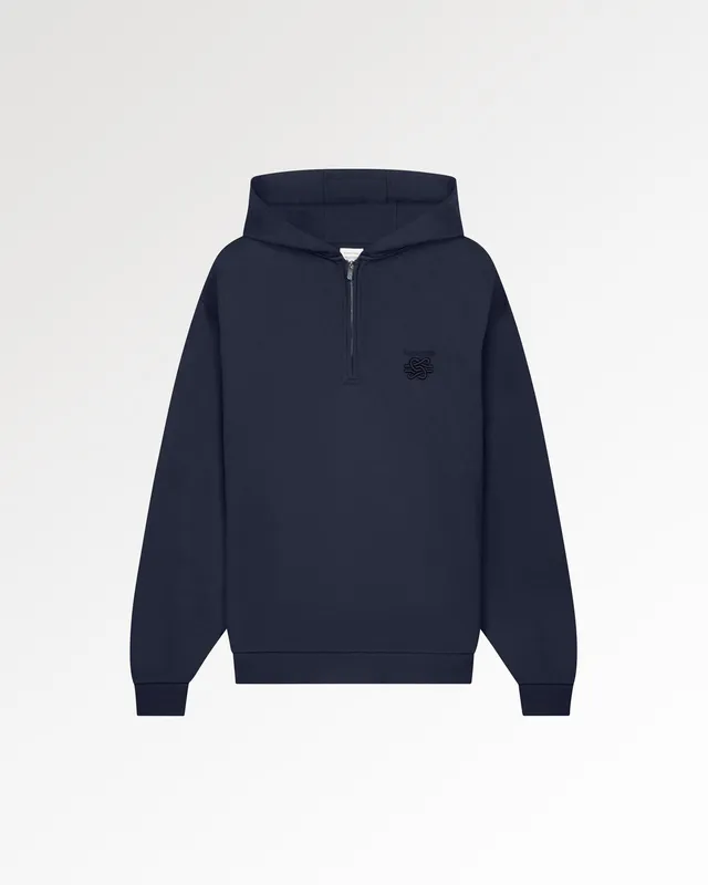 Filling Pieces Half Zip Hoodie sweat bleu marine coton bio