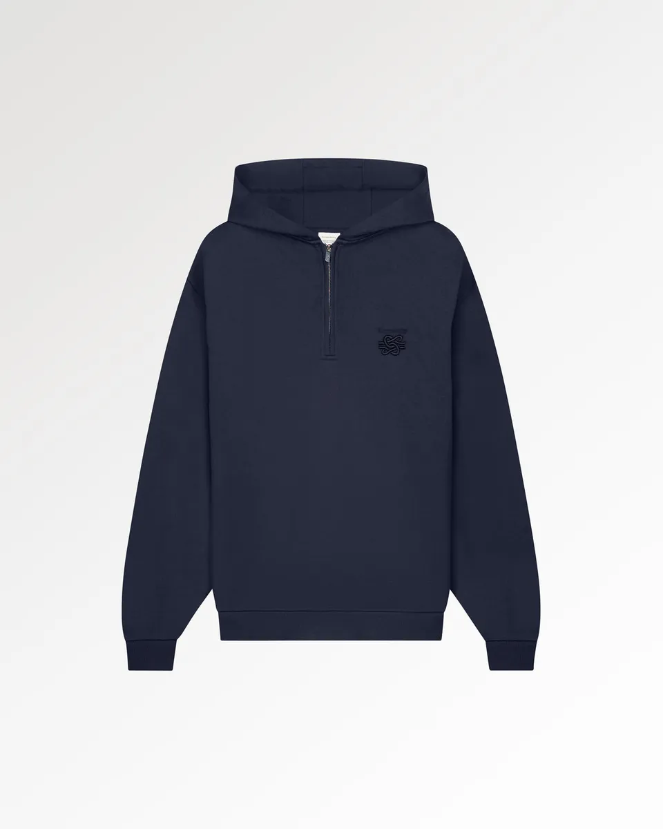 Filling Pieces Half Zip Hoodie sweat bleu marine coton bio