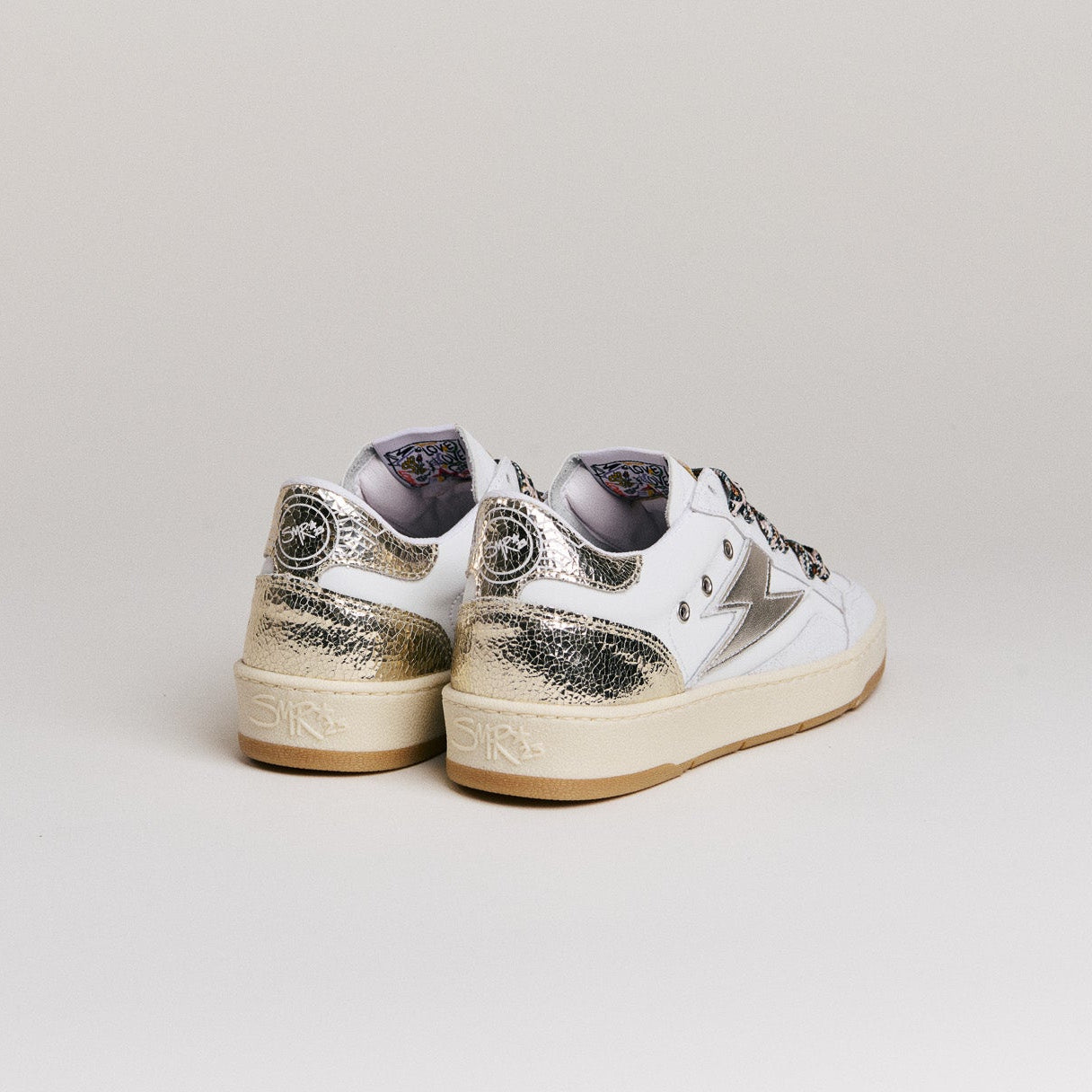 SMR Dany D348 baskets cuir blanc et or léopard
