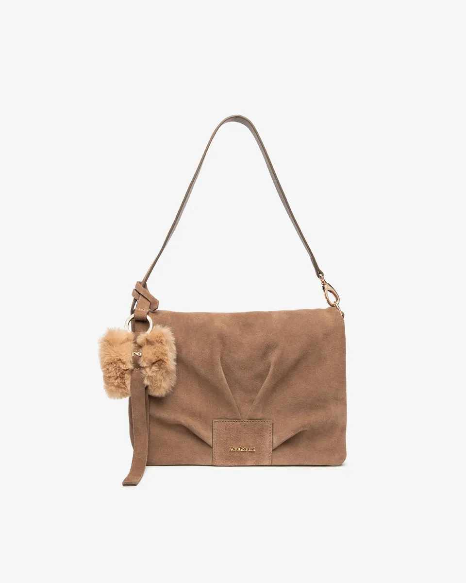 NeroGiardini Sac Épaule Femme Daim Doré Fermeture Zippée