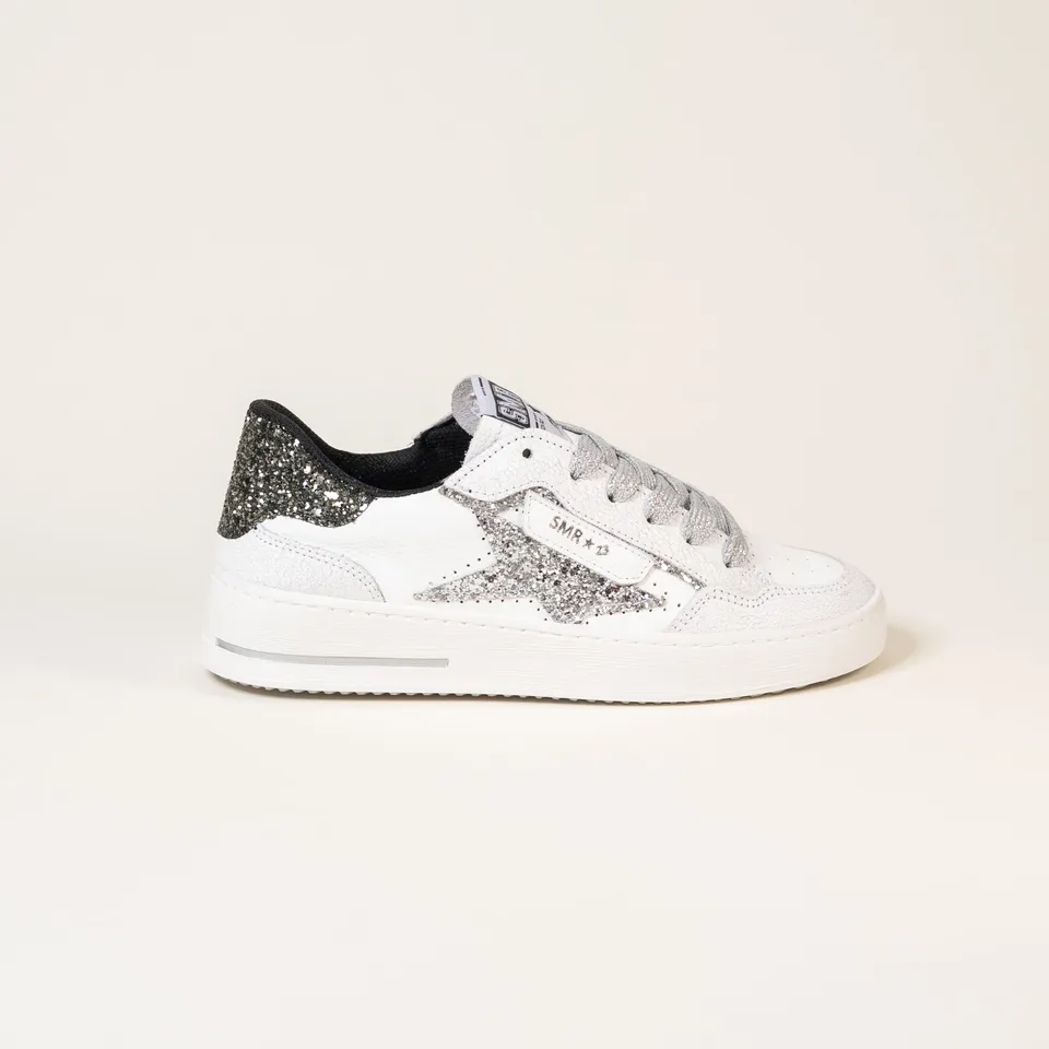 SMR Ale E478 baskets cuir blanc glitter anthracite argent