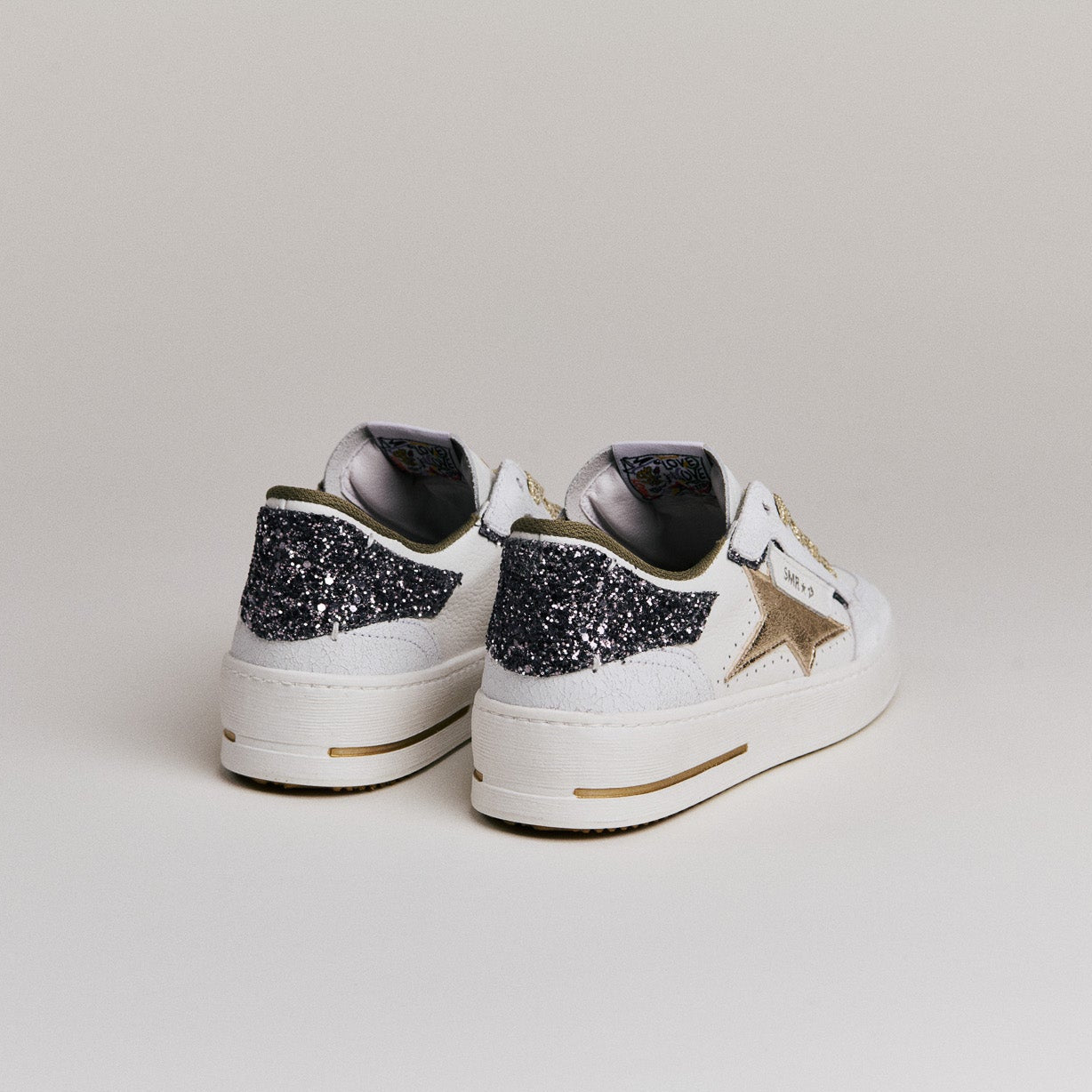 SMR Ale C823 baskets cuir blanc glitter doré