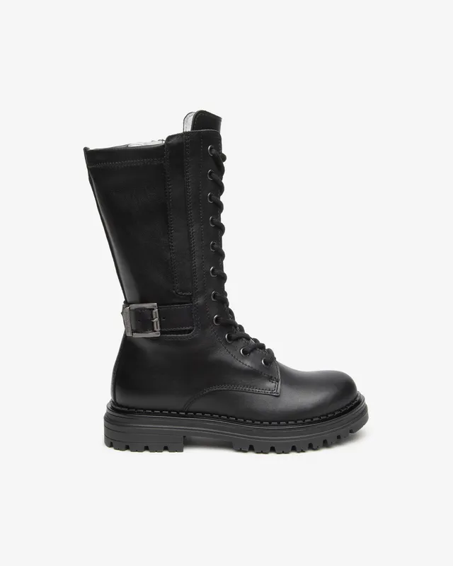 Nerogiardini Bottes Fille Cuir Combat Boots Tige Extensible