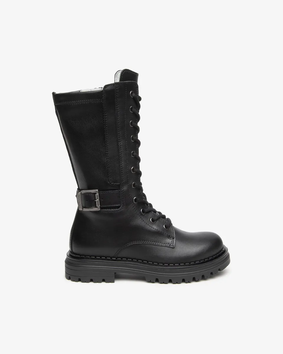 Nerogiardini Bottes Fille Cuir Combat Boots Tige Extensible
