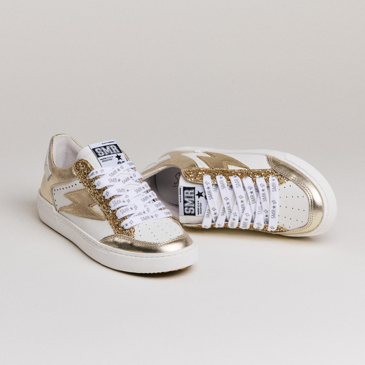 SMR Noubar D439 basket cuir blanc et or